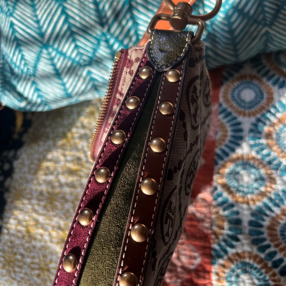 T Monogram Jacquard Studded Crescent Bag